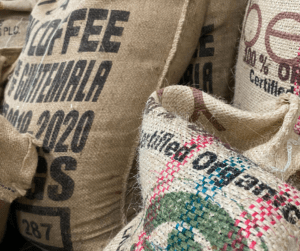 burlap coffee bean bags Union Place Coffee Roasters