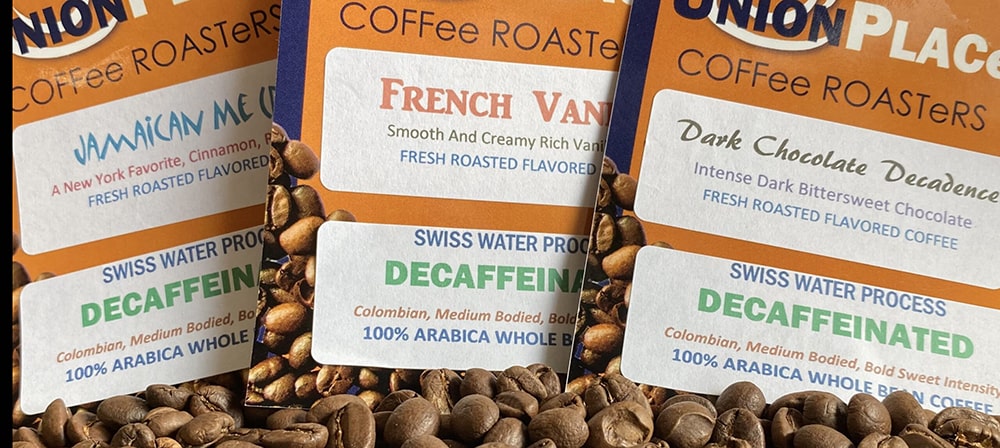 Three bags of Swiss Water Process decaf coffee Union Place Coffee Roasters