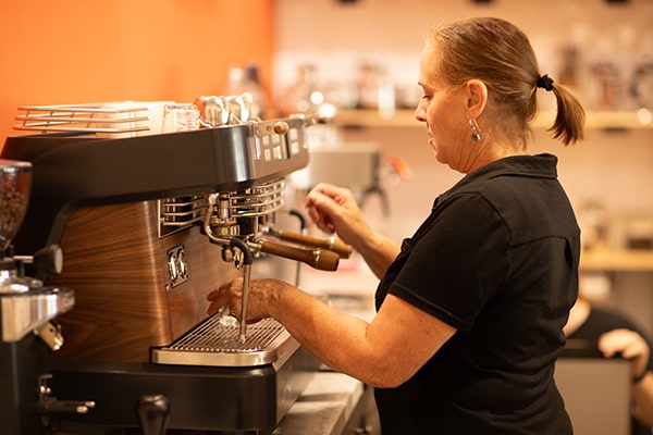 Laurie of Union Place Coffee Roasters makes an expresso drink