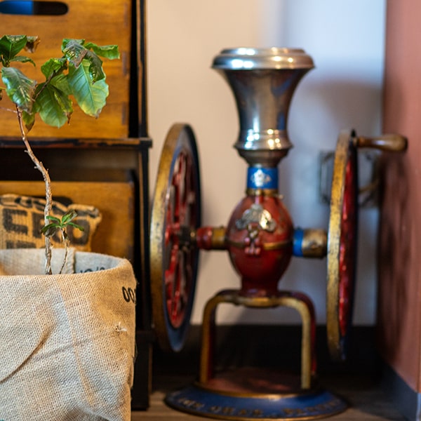 Old-time coffee grinder at Union Place Coffee Roasters