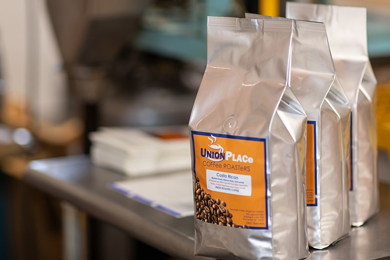 Just packaged coffee beans at Union Place Coffee Roasters