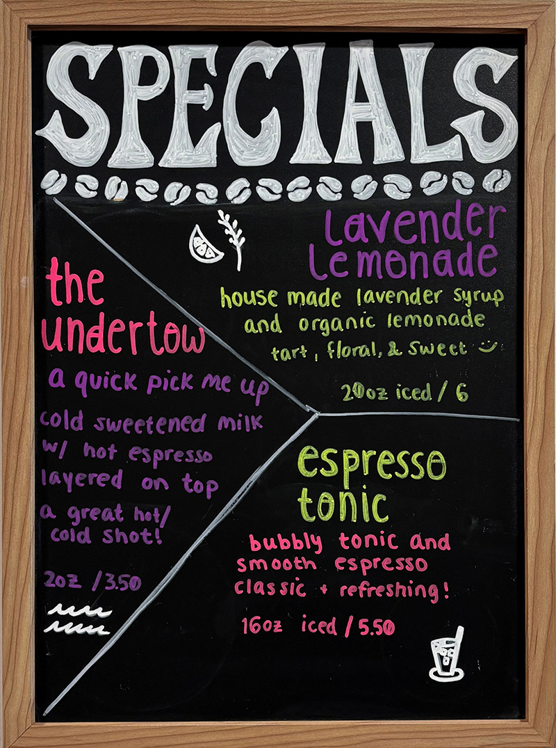 Brew bar menu Union Place Coffee Roasters